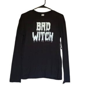 ARDENE Bad Witch Black & White Long Sleeve Top Shirt Size Medium Halloween